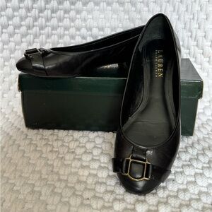 LAUREN Ralph Lauren “Ashton” Black Leather Flats with Buckle 6.5B